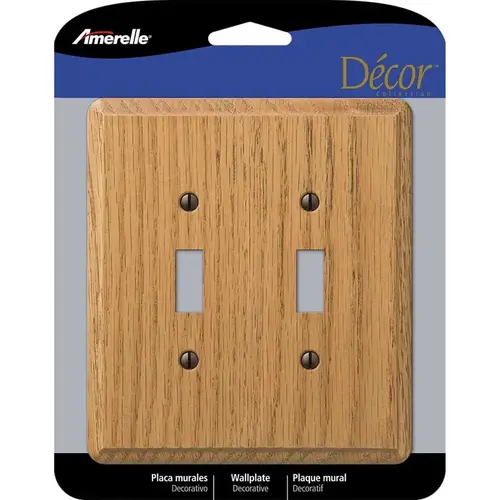 Wallplate, 5-3/8 in L, 4-7/8 in W, 2 -Gang, Oak Wood, Oak Wood