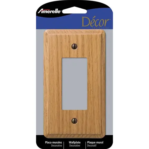 Contemporary Wallplate, 5-1/4 in L, 3 in W, 1 -Gang, Oak Wood, Light Oak