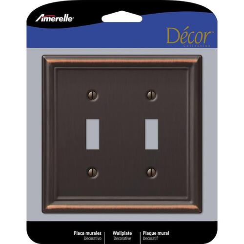 Chelsea Wallplate, 4-7/8 in L, 4-15/16 in W, 2 -Gang, Steel, Aged Bronze - pack of 3