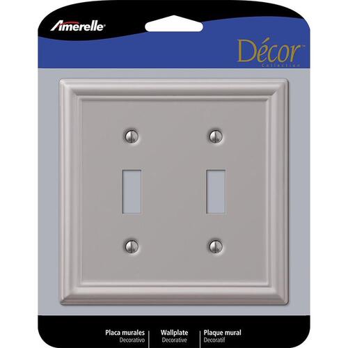 Wallplate, 4-7/8 in L, 4-15/16 in W, 2 -Gang, Steel, Brushed Nickel