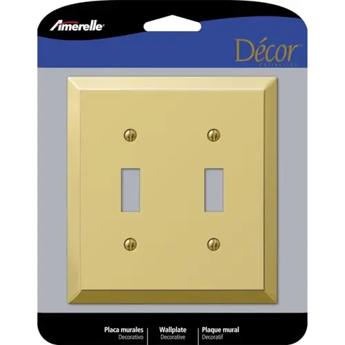 Wallplate, 4-15/16 in L, 4-9/16 in W, 2 -Gang, Steel, Polished Brass