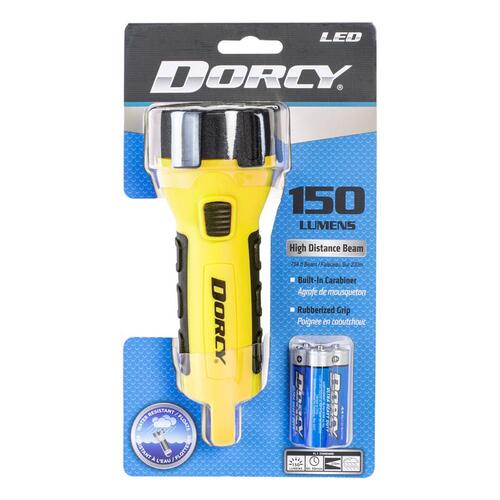 Dorcy 41-2510 Flashlight, AA Battery, Alkaline Battery, LED Lamp, 55 Lumens, Floating Beam, 31 m Beam Distance, Yellow