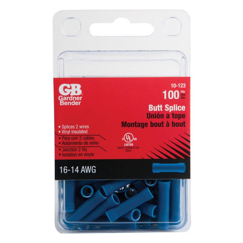 GB 10-123 Butt Splice Connector, 600 V, 16 to 14 AWG Wire