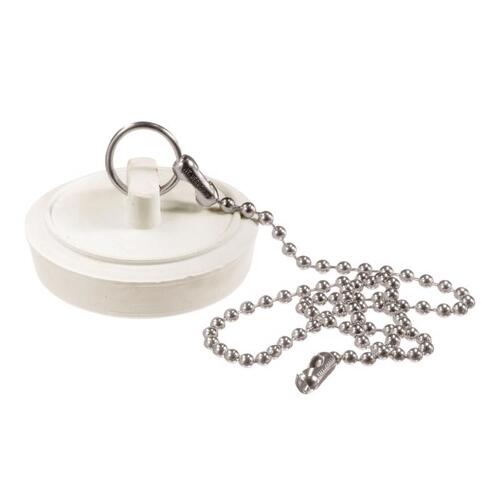 Drain Stopper with Chain, Rubber, White, For: 1 to 1-3/4 in Sink - pack of 6