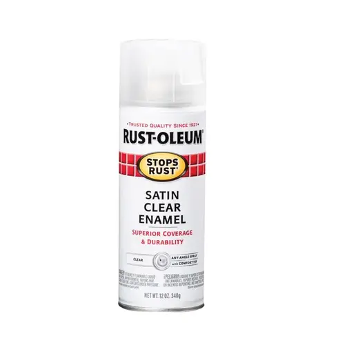 STOPS RUST Enamel Spray Paint, Satin, Clear, 12 oz, Aerosol Can