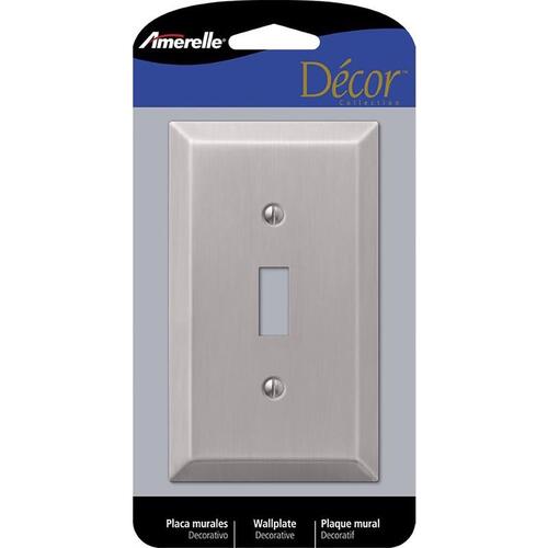 Wallplate, 4-15/16 in L, 2-7/8 in W, 1 -Gang, Steel, Brushed Nickel