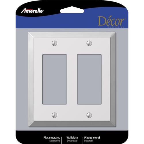 Wallplate, 4-15/16 in L, 4-9/16 in W, 2 -Gang, Steel, Polished Chrome