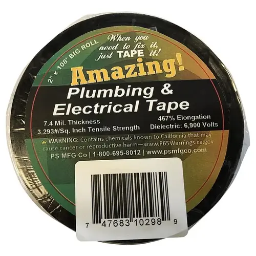 Amazing! ATP24 Plumbing & Electrical Tape 2" W X 108 ft. L Black Plastic Black