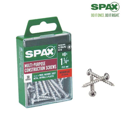 Spax 5337944 Multi-Purpose Screws No. 8 S X 1.25" L Phillips/Square Zinc-Plated Zinc-Plated