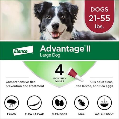 BAYER 8697971 Flea Drops Advantage II Liquid Dog Imidacloprid/Pyriproxyfen 4 pk