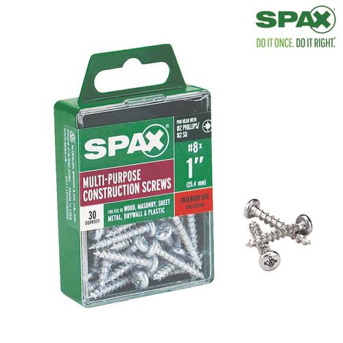 Spax 5337936 Multi-Purpose Screws No. 8 S X 1" L Phillips/Square Zinc-Plated Zinc-Plated