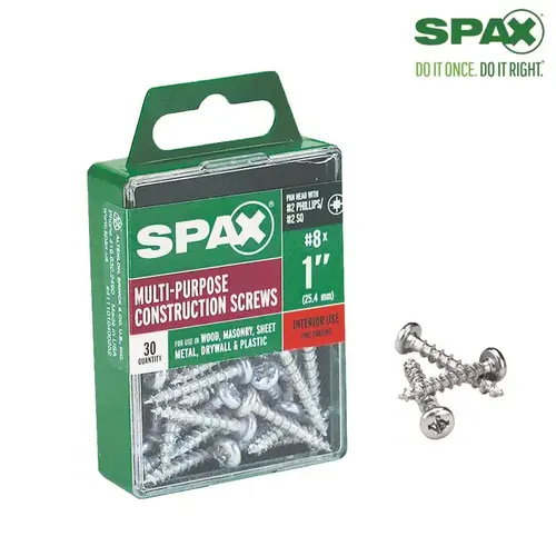 Multi-Purpose Screws No. 8 S X 1" L Phillips/Square Zinc-Plated Zinc-Plated