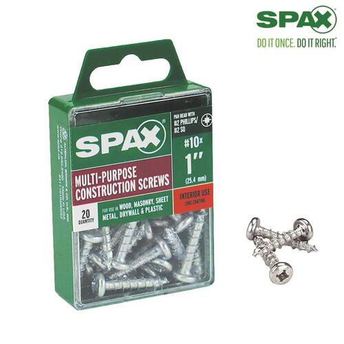 Spax 5337977 Multi-Purpose Screws No. 10 S X 1" L Phillips/Square Zinc-Plated Zinc-Plated