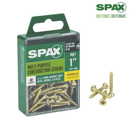 Multi-Purpose Screws No. 6 S X 1" L Phillips/Square Flat Head Zinc-Plated