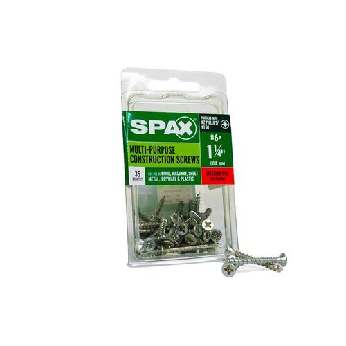 Spax 5338132 Multi-Purpose Screws No. 6 X 1-1/4" L Phillips/Square Flat Head Zinc-Plated