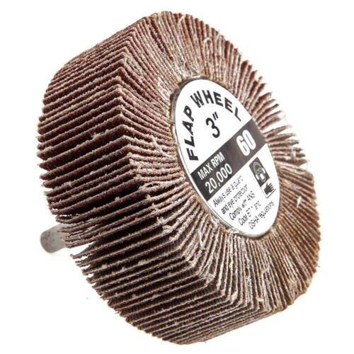 Forney 60181 Flap Wheel, 3 in Dia, 1 in Thick, 1/4 in Arbor, 60 Grit, Aluminum Oxide Abrasive