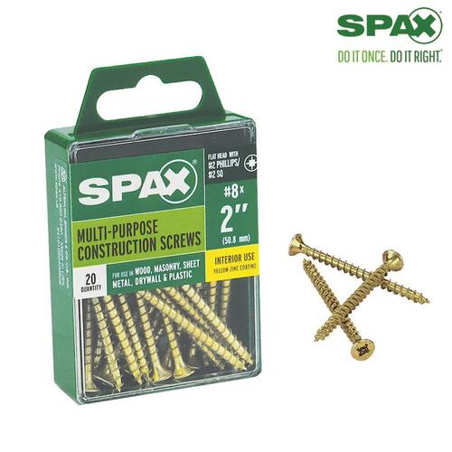 Multi-Purpose Screws No. 8 X 2" L Phillips/Square Flat Head Zinc-Plated