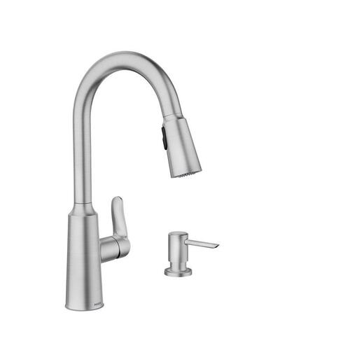 Edwyn Series Pull-Down Kitchen Faucet, 1.5 gpm, 1-Faucet Handle, 1, 4-Faucet Hole, Stainless Steel