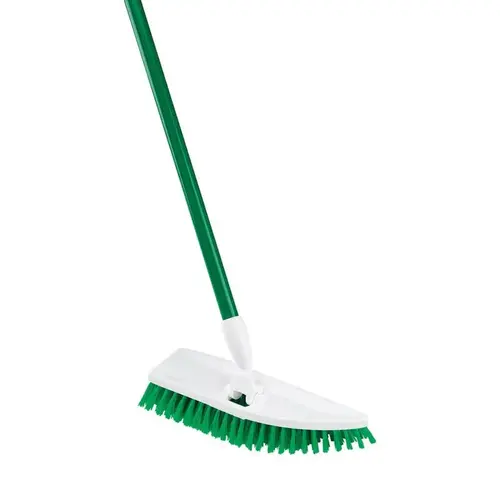 Long Handle Scrub Brush 4" W Hard Bristle 55" Steel Handle Green/White