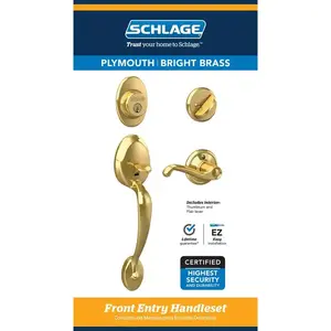 Schlage Plymouth, Flair Bright Brass Entry Handleset ANSI Grade 2 1-3/4 in. Schlage Plymouth, Flair Bright Brass Entry Handleset ANSI Grade 2 1-3/4 in.
