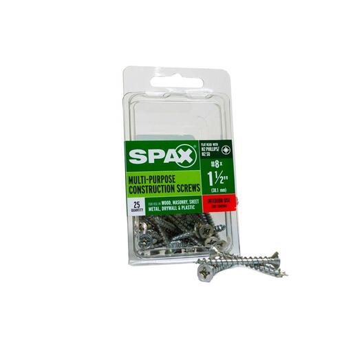 Spax 4101010400402 Multi-Purpose Screws No. 8 X 1-1/2" L Phillips/Square Flat Head Zinc-Plated