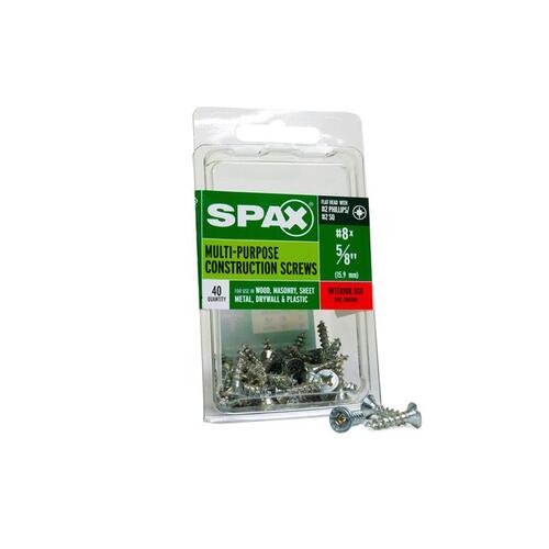Spax 5338140 Multi-Purpose Screws No. 8 X 5/8" L Phillips/Square Flat Head Zinc-Plated
