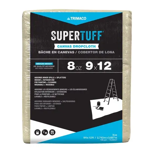 SUPERTUFF Drop Cloth, 12 ft L, 9 ft W, Canvas, Tan