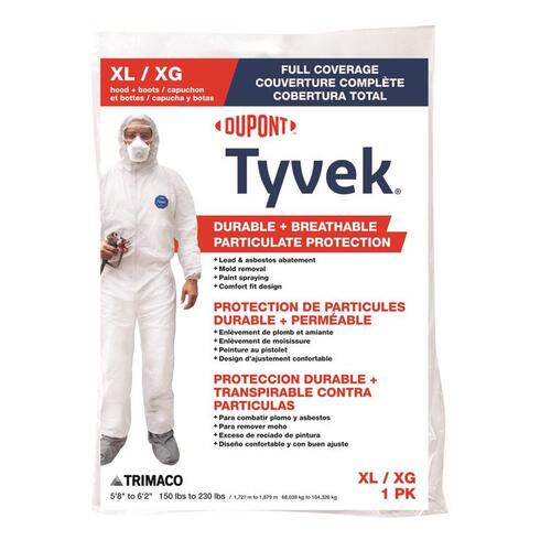 COLORmaxx Protective Coveralls with Hood and Boots, XL, Zipper Closure, Tyvek, White