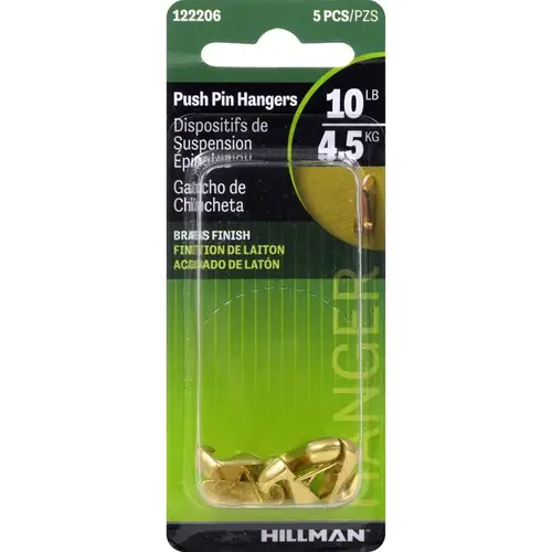 Hillman 122206 Picture Hook AnchorWire Brass-Plated Gold Push Pin 10 lb Brass-Plated