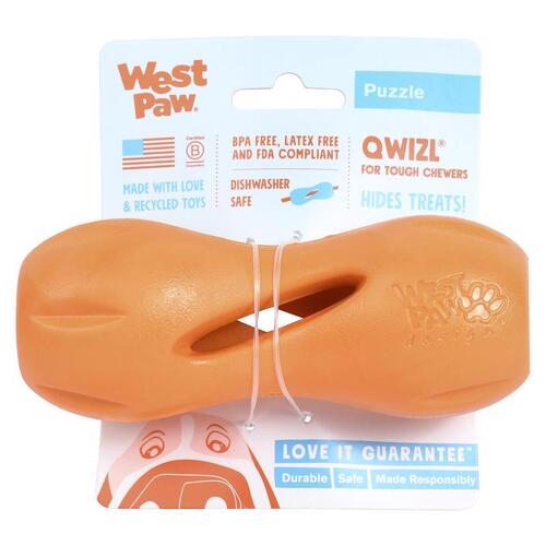 West Paw ZG090TNG Dog Treat Toy/Dispenser Zogoflex Orange Qwizl Plastic Small in. Orange