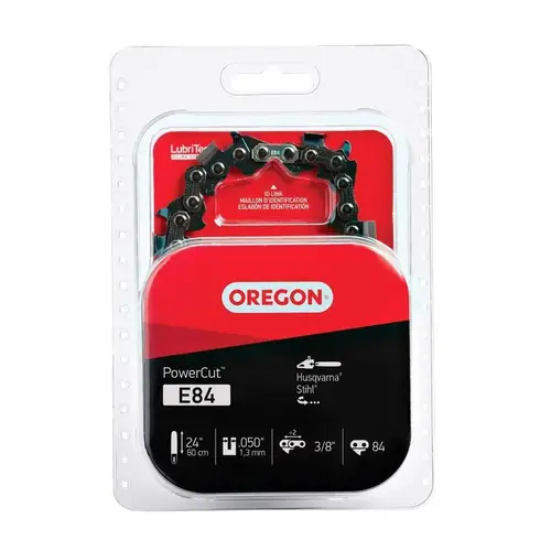 Oregon E84 PowerCut Chainsaw Chain, 24 in L Bar, 0.05 Gauge, 3/8 in TPI/Pitch, 84-Link