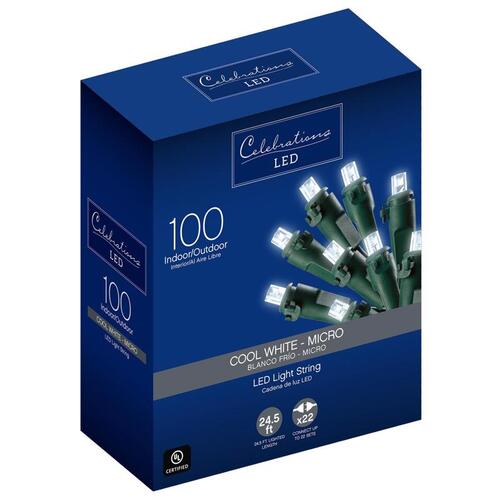 Celebrations 47980-71 Christmas Lights LED Micro/5mm Cool White 100 ct String 24.75 ft.