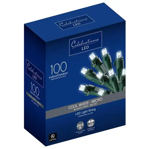 Christmas Lights LED Micro/5mm Cool White 100 ct String 24.75 ft.