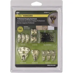 Hillman Elite Brass-Plated Classic Picture Hanging Set 10 lb 32 pk