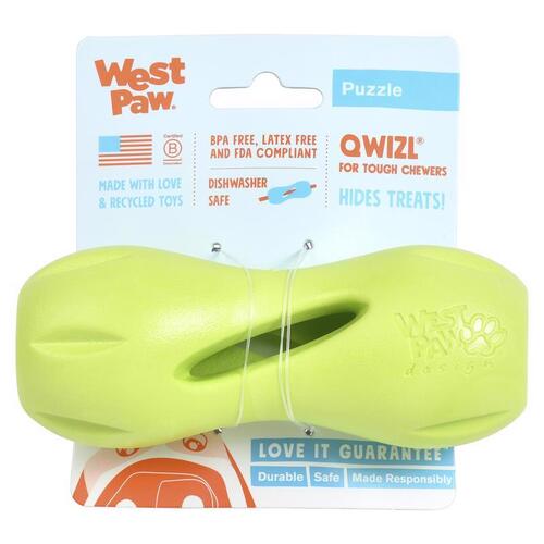 West Paw ZG090GRN Dog Treat Toy/Dispenser Zogoflex Green Qwizl Plastic Small in. Green