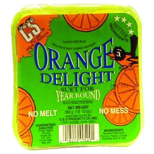 C&S Products 12529-XCP12 Wild Bird Food Orange Delight Assorted Species Beef Suet 11.75 oz - pack of 12