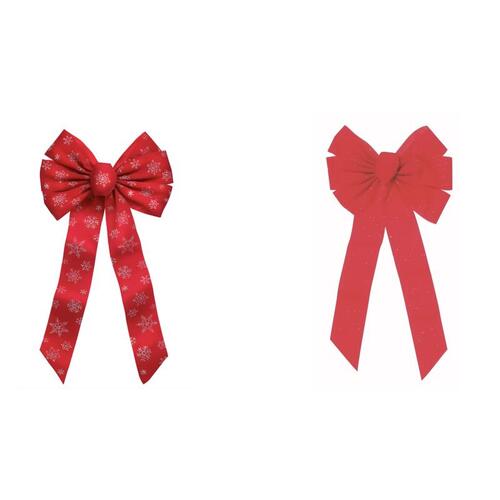 HOLIDAY TRIMS INC. 7488-XCP24 Christmas Specialty Decoration, 1 in H, Snowflake Glitter Bow, Velvet, Red/Silver - pack of 24