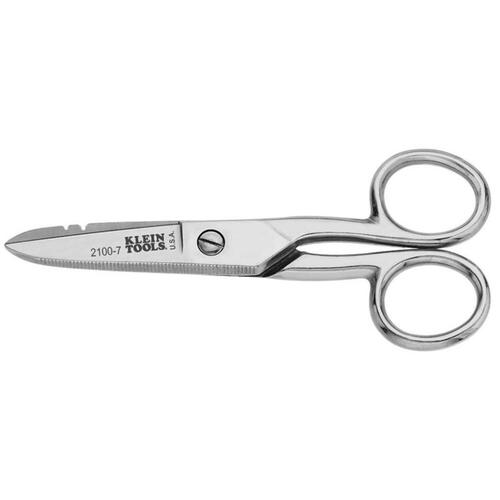 Electrician Scissor, 5-1/4 in OAL, 1-7/8 in L Cut, Steel Blade, Silver Handle Nickel Plated