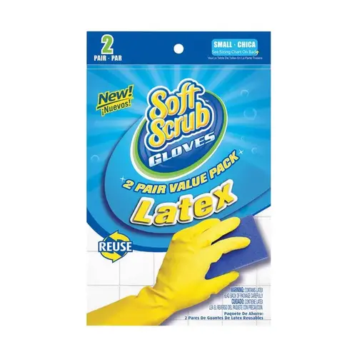 SOFT SCRUB 12321-26 Latex Gloves, Yellow With Flocked Lining, Small, 2-Pr. Pair