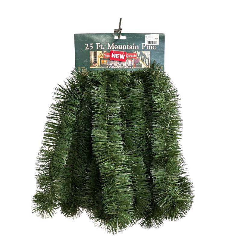 F C Young ID4730-B Mountain Green Pine Garland with Natural Brown Cord Center, 4-3/4 In. x 25 Ft.