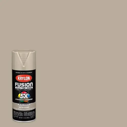 Fusion Primer and Spray Paint, Satin, Khaki, 12 oz, Aerosol Can