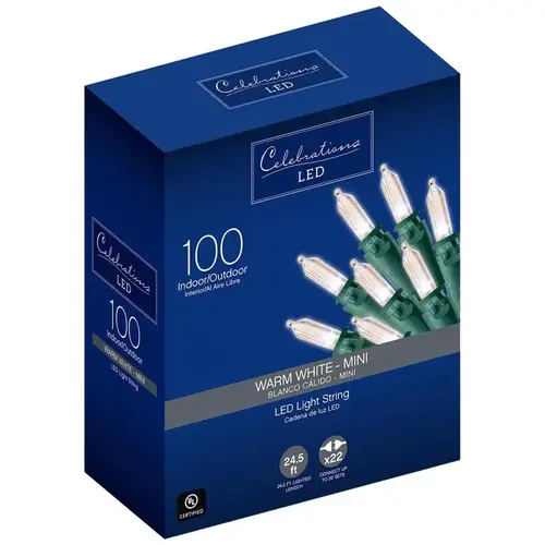 Christmas Lights LED Mini Clear/Warm White 100 ct String 24.75 ft.