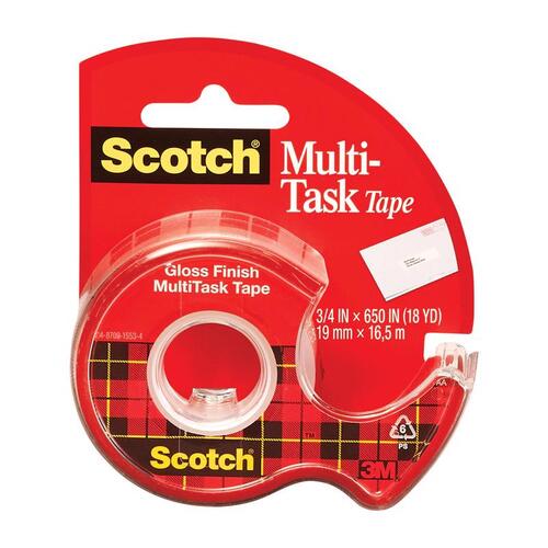 Multi-Task Tape, 650 in L, 3/4 in W, Plastic Backing Clear