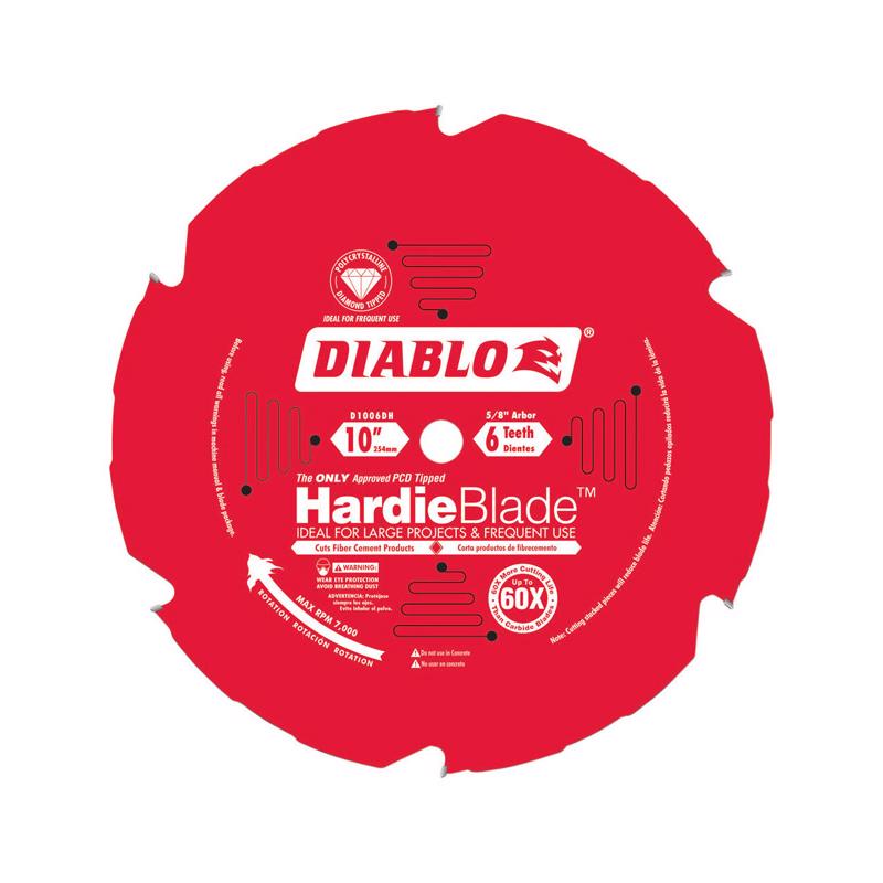 Diablo D1006DH Circular Saw Blade, 10 in Dia, 5/8 in Arbor, 6-Teeth, Polycrystalline Diamond Cutting Edge