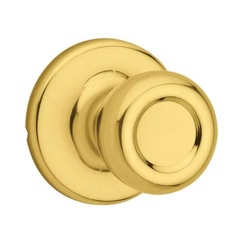 Door Knob, Polished Brass, 1-3/8 to 1-3/4 in Thick Door, 2-1/4 in Strike