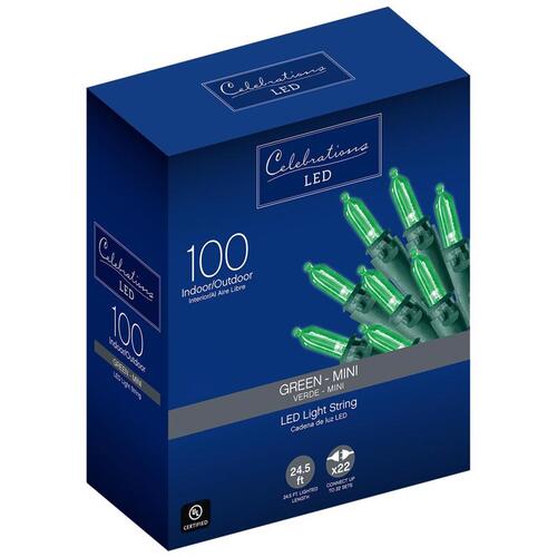 Christmas Lights LED Mini Green 100 ct String 24.75 ft.