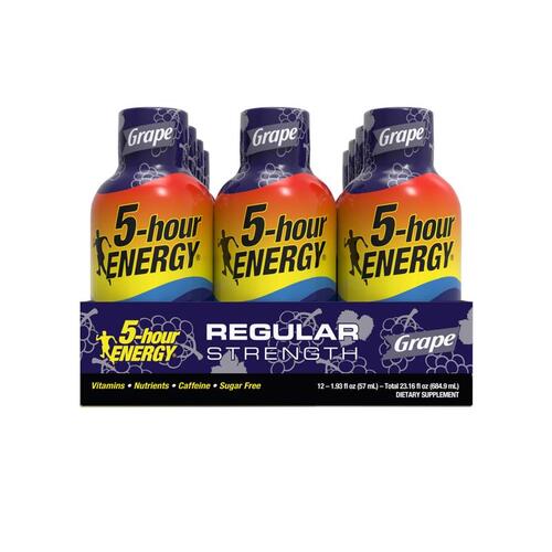 5-HOUR ENERGY 218123 Sugar-Free Energy Drink, Liquid, Grape Flavor, 1.93 oz Bottle