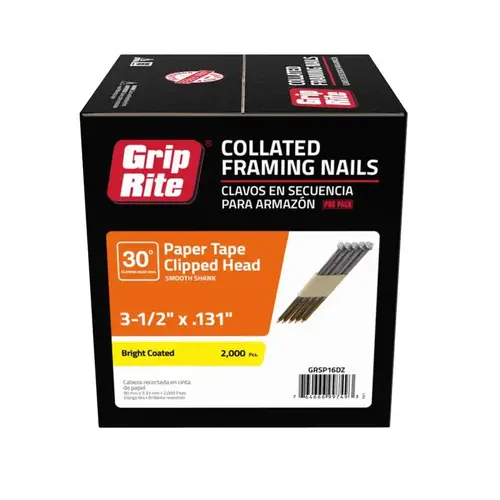 Framing Nails 3-1/2" Angled Strip 30 deg Smooth Shank Bright