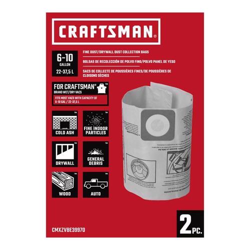 CRAFTSMAN CMXZVBE39970 Wet/Dry Vac Filter Bag 2" L X 10" W Black/Yellow Pair