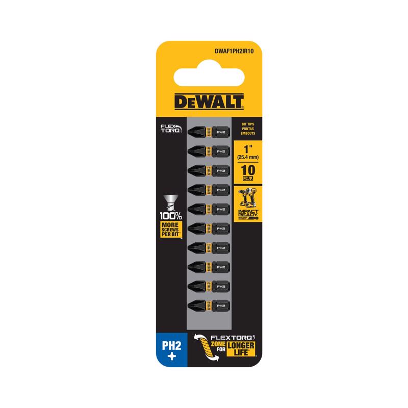 DEWALT DWA1PH2IR10 Insert Bit, #2 Drive, Phillips Drive, 1/4 in Shank, Hex Shank, 1 in L, S2 Modified Steel Magnesium Phosphate - pack of 10